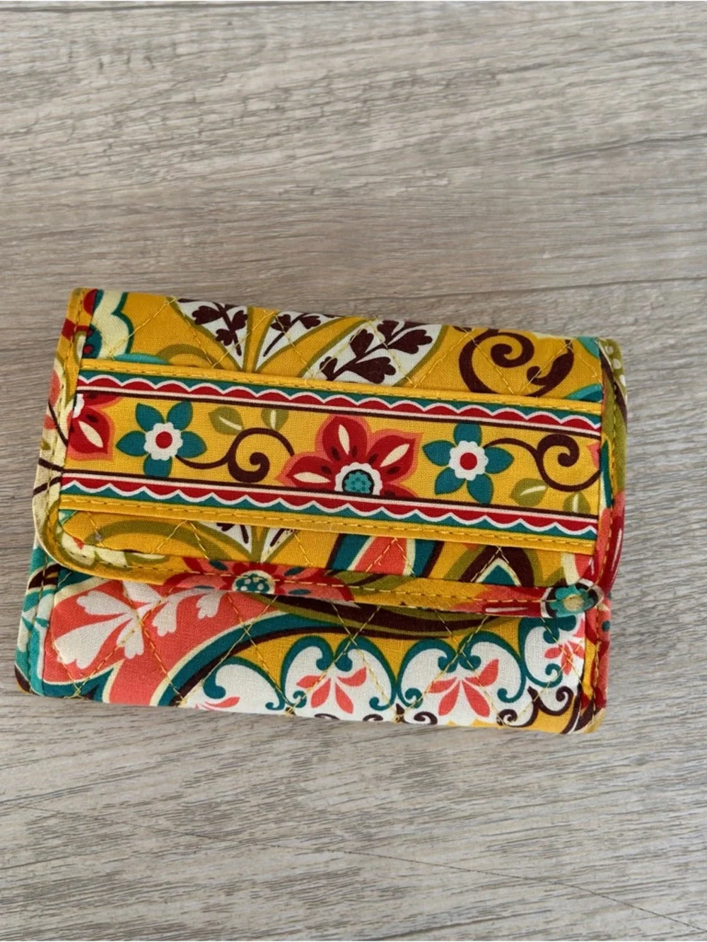 Vera Bradley Wallet Provencal Yellow Paisley Floral Wallet Spring Trifold - Picture 2 of 8